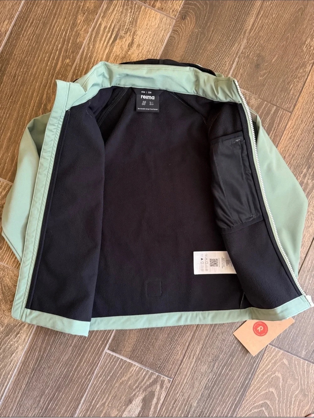 Reima Kids' Green Vantti Soft Shell Fleece-Lined Waterproof Jacket—7Y